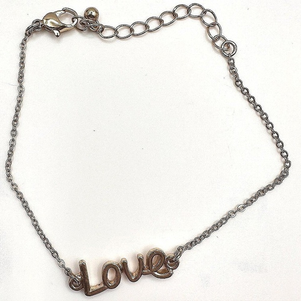 Vintage 90s Gold Tone Love Script Charm‎ Bracelet Minimalist Dainty Jewelry